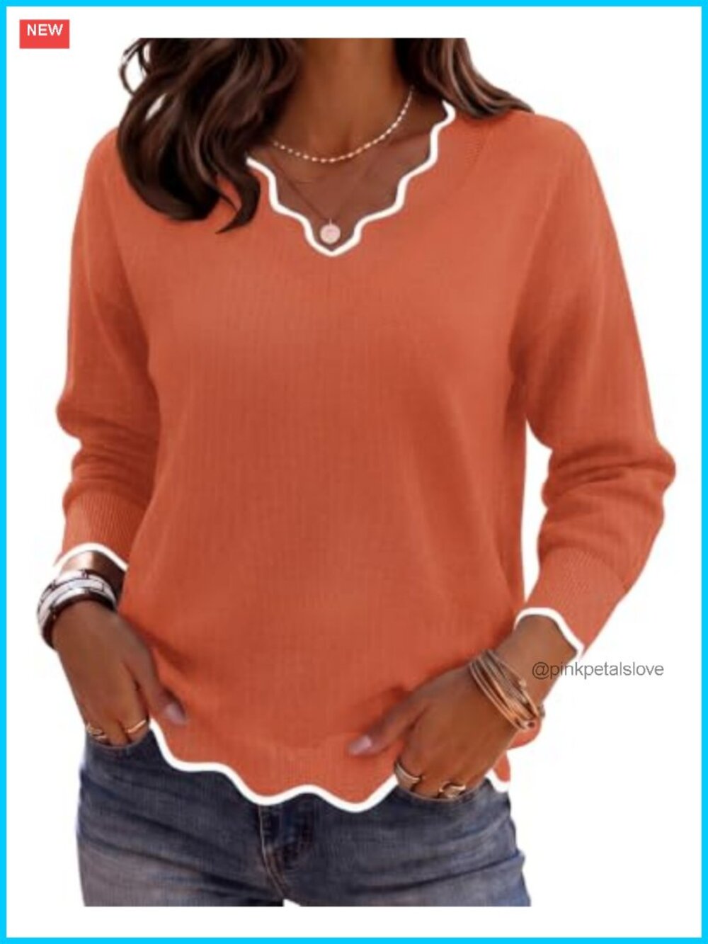 V Neck Long Sleeve Lightweight Knit Pullover Sweater